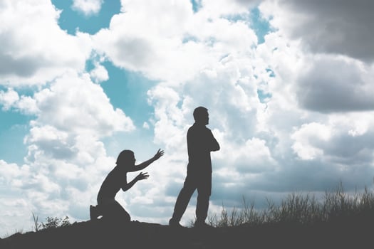 Couple silhouette breaking up a relation photo