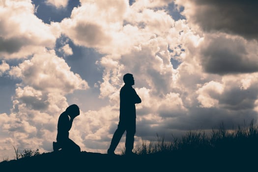 Couple silhouette breaking up a relation photo