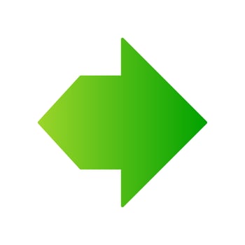 Double green arrow flat design long shadow color icon. Two way navigation arrow. Path indicator, movement designator. Left and right arrowhead direction. Motion, next. Vector silhouette illustration