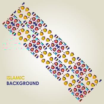 Islamic greeting card banner background with ornamental colorful detail of floral mosaic islamic art ornament vector