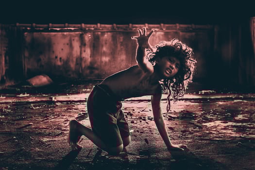 Children make up ghosts come out to play Halloween Festival . dark tone. photo