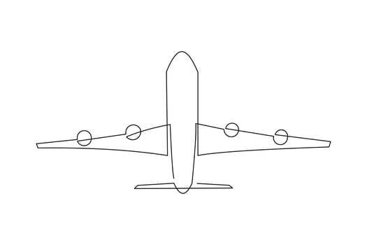 Continuous line drawing of flying airplane. Single one line art of jet plane aero modeling remote control. Vector illustration