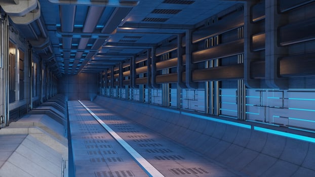 abstract background of Sci Fi Modern Futuristic Spaceship Tunnel Corridor gate, 3D illustration rendering photo