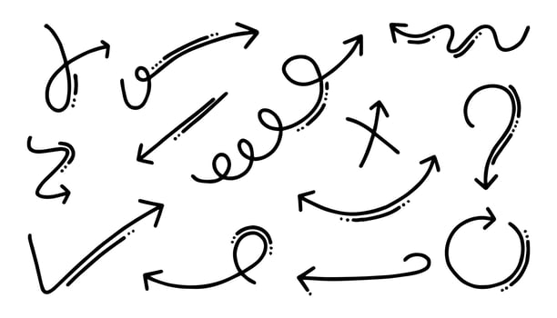 hand drawn arrow icon set. Doodle vector illustration.