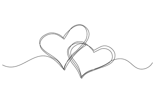 Continuous line drawing of heart love. Single one line art of valentine. Vector illustration