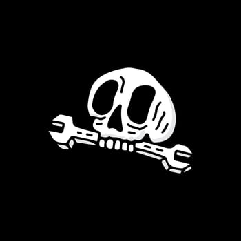 Cool skull head bite a wrench. illustration for t shirt, poster, logo, sticker, or apparel merchandise. vector