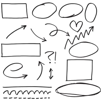 doodle design element. Doodle lines, Arrows, circles and curves vector. hand drawn design elements isolated on white background for infographic. vector