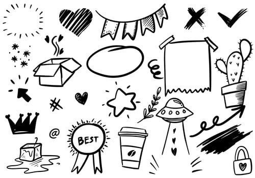 Hand drawn set doodle elements for concept design. vector illustration.
