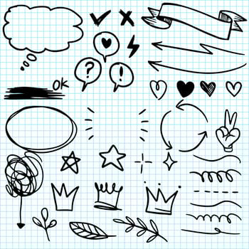 Hand drawn set doodle elements for concept design. vector illustration.