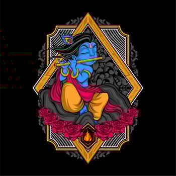 krishna play flute on the rock vector