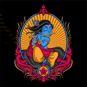 krishna play flute on the rock vector