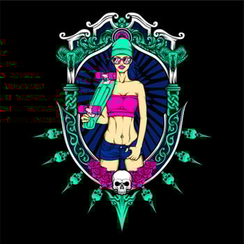 skateboard girl illustration vector