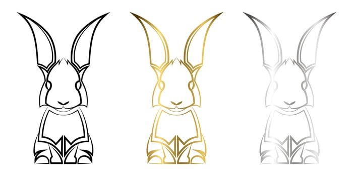 three color black gold and silver line art of rabbit Good use for symbol mascot icon avatar tattoo T Shirt design logo or any design you want vector
