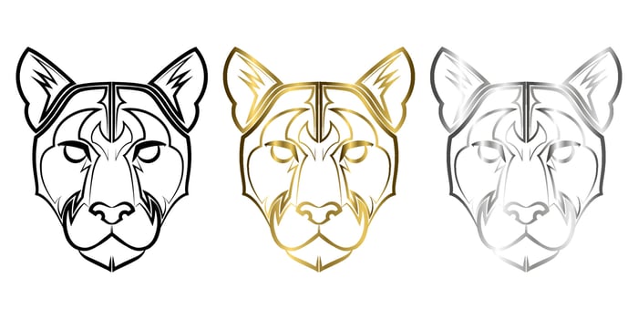 Three color black gold and silver line art of cougar head Good use for symbol mascot icon avatar tattoo T Shirt design logo or any design you want vector
