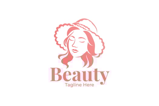 beauty woman with pink hat logo template vector