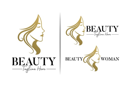 beautiful woman gold set logo template vector