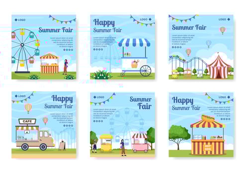 Summer Fair of Carnival, Circus, Fun Fair or Amusement Park Post Template Flat Illustration Editable of Square Background for Social Media vector