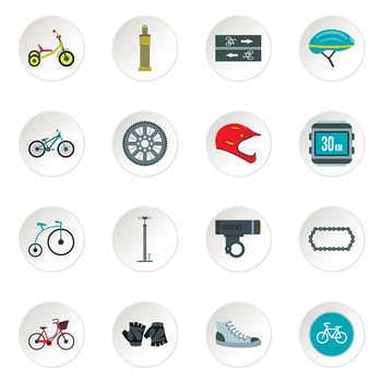 Bicycling icons set, flat style vector