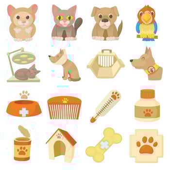 Veterinary clinic items icons set, cartoon style vector