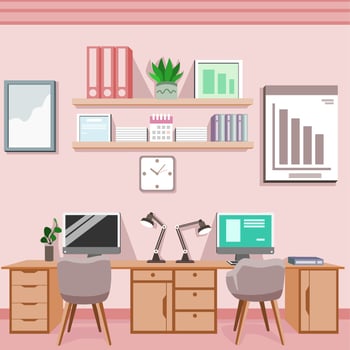 creative workplace modern open space empty nobody office interior contemporary co-working center flat horizontal vector