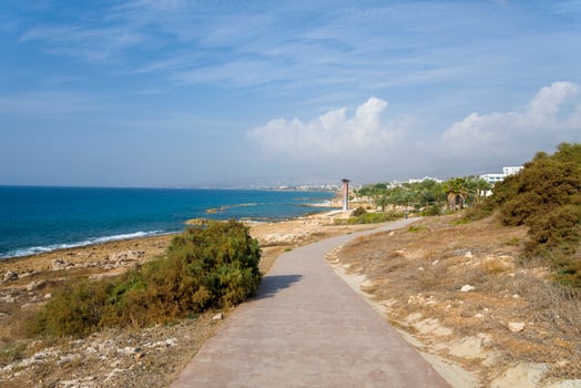 Walking road in Cyprus along the sea. photo