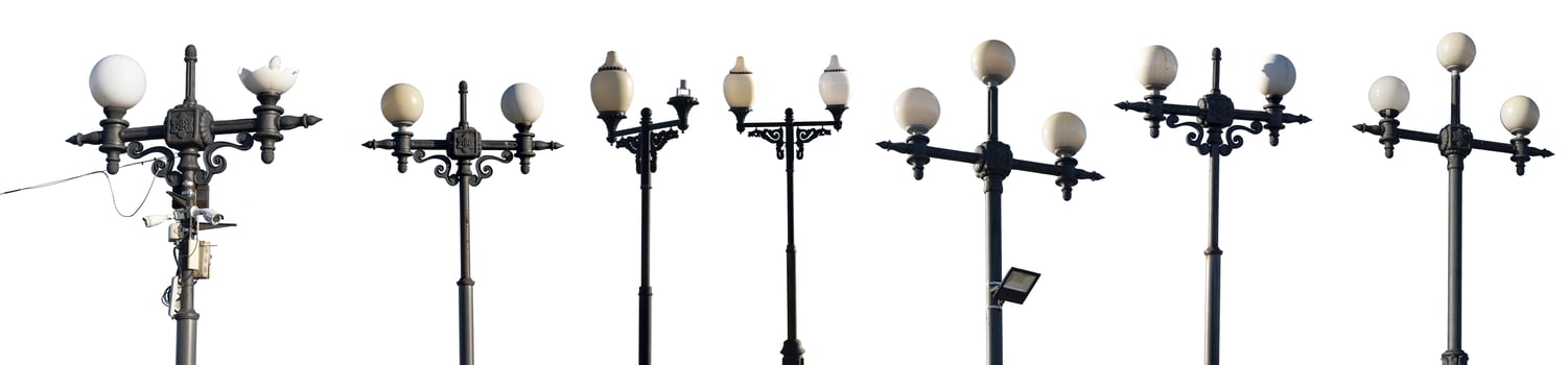 Collection of lampposts. a street lamp post is installed. collection of street lights. photo