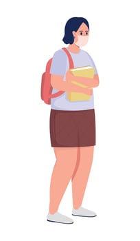Schoolgirl with books semi flat color vector character