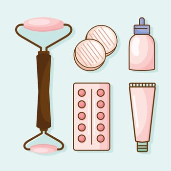 five skincare products icons vector