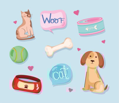 eight pet lover products vector