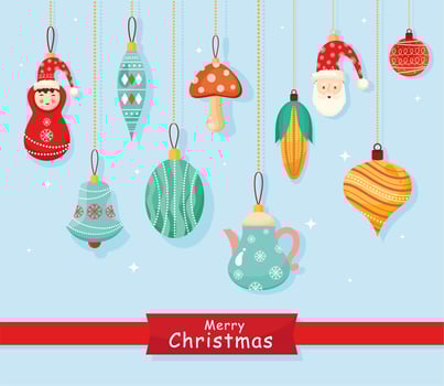 ten christmas decorations icons vector