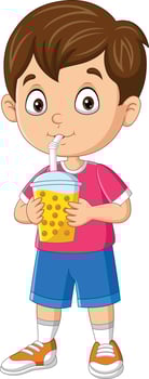 Cartoon little boy drink bubble milk tea vector