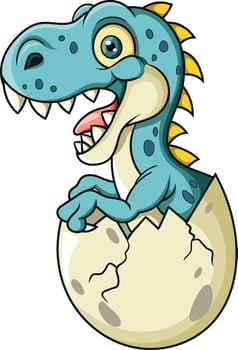 Cartoon baby dinosaur hatching from egg vector