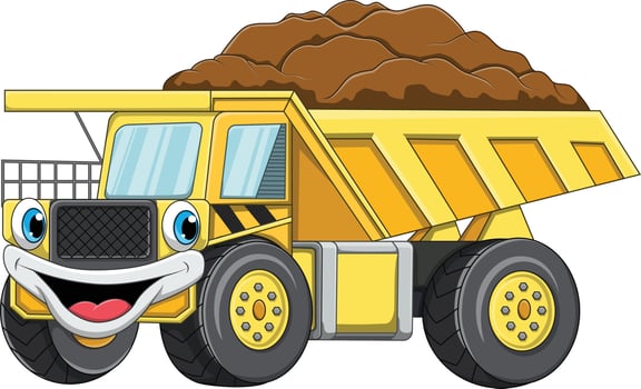 Cartoon happy yellow dump truck vector