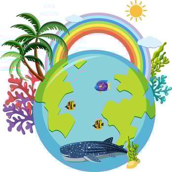 Earth planet with coral and ocean animals vector