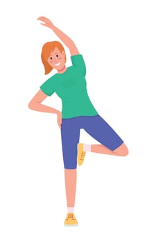 Happy girl stretching semi flat color vector character