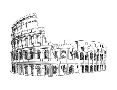 Coliseum in Rome city Italy. Travel Italian landmark Colosseum. City Rome skyline sketch vector