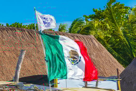 Holbox Mexico 21. December 2021 Mexican green white red flag on beautiful Holbox island Mexico. photo