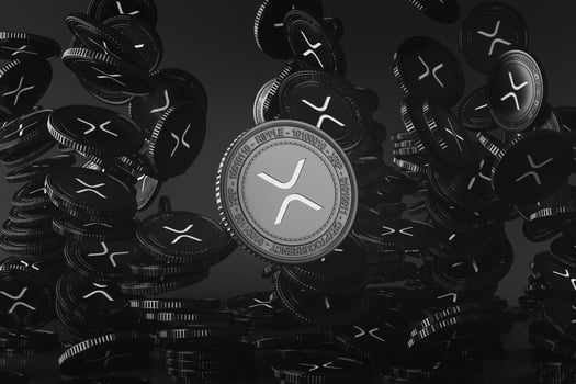 Black XRP coins falling from above in the black scene, mockup digital currency coin for financial, token exchange promoting, advertising purpose. 3d rendering photo