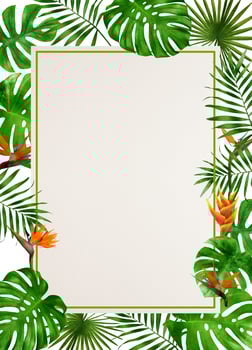 frame of tropical leaves watercolor photo