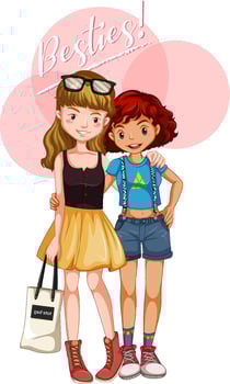 Two best friend girls with besties lettering vector