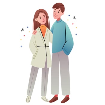 Stylish  man and woman in fashion casual clothing.The guy and the girl walk in demi season clothes. Happy people. vector