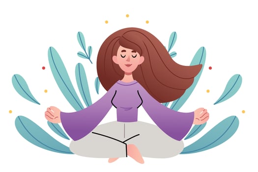 The girl meditates in the lotus position on the background of the leaves. Yoga and mindfulness concept. vector