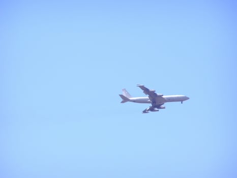 Plane flying with copy space photo