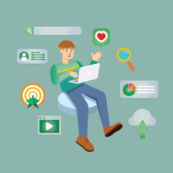 Man sitting with laptop Vector illustration