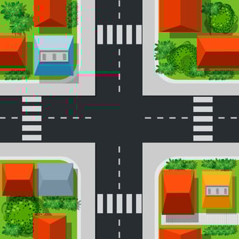 Seamless repeating background urban pattern. Top view of the city quarter with streets, houses, trees, town landscape vector