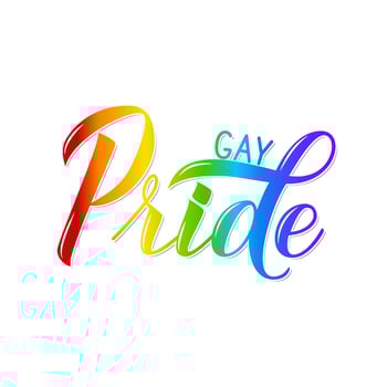 Gay Pride 3d lettering colors of the rainbow isolated on white. Pride Day, Month, parade concept. LGBT rights slogan. Easy to edit vector template for poster, banner, t-shot, flyer, sticker, badge.
