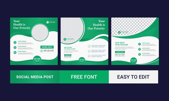 Medical Social Media Post Template, Editable Healthcare Social Media Banner Template. Social media post design free vector. Anyone can use This Design Easily vector