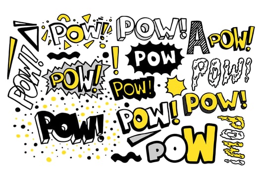 Pow retro collection. Vector hand drawn lettering quote