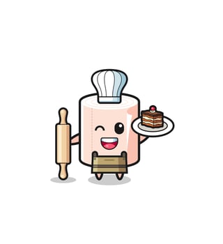 tissue roll as pastry chef mascot hold rolling pin vector