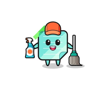cute blue sticky notes character as cleaning services mascot vector